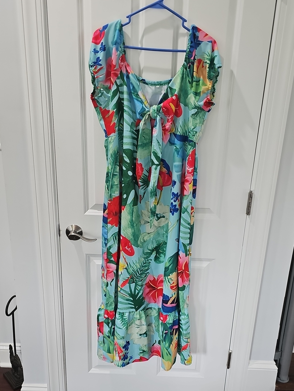 Tropical Floral Maxi Dress in Aqua with Pink & Green